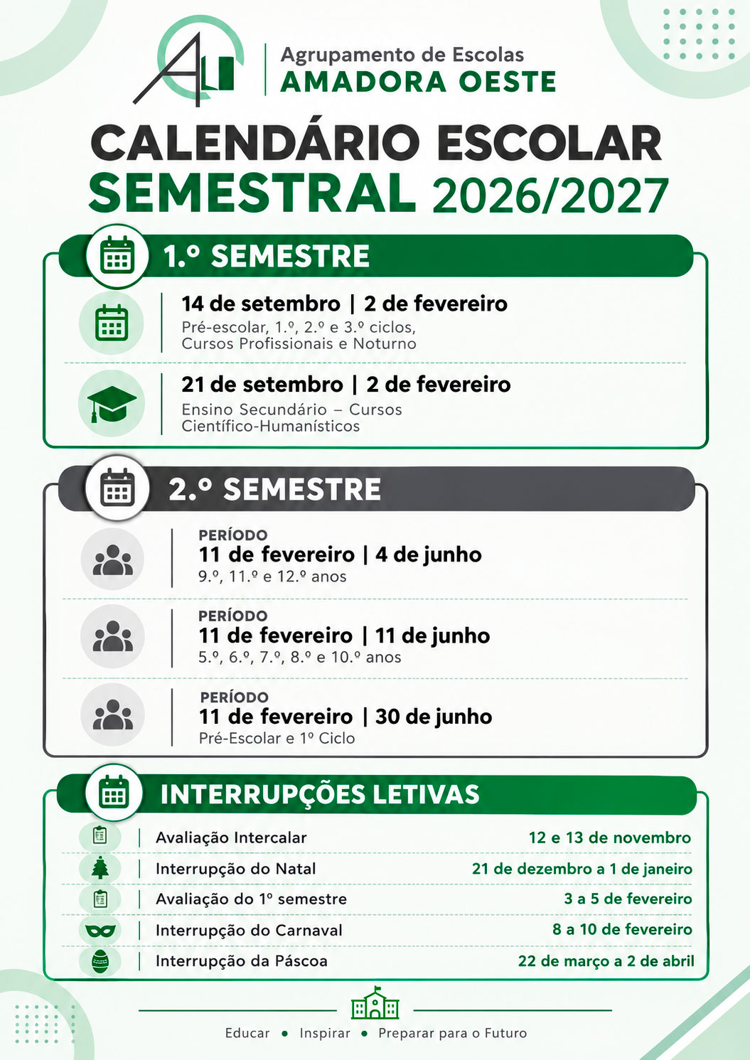 Calendário Escolar Semestral 2026 27 Amadora
