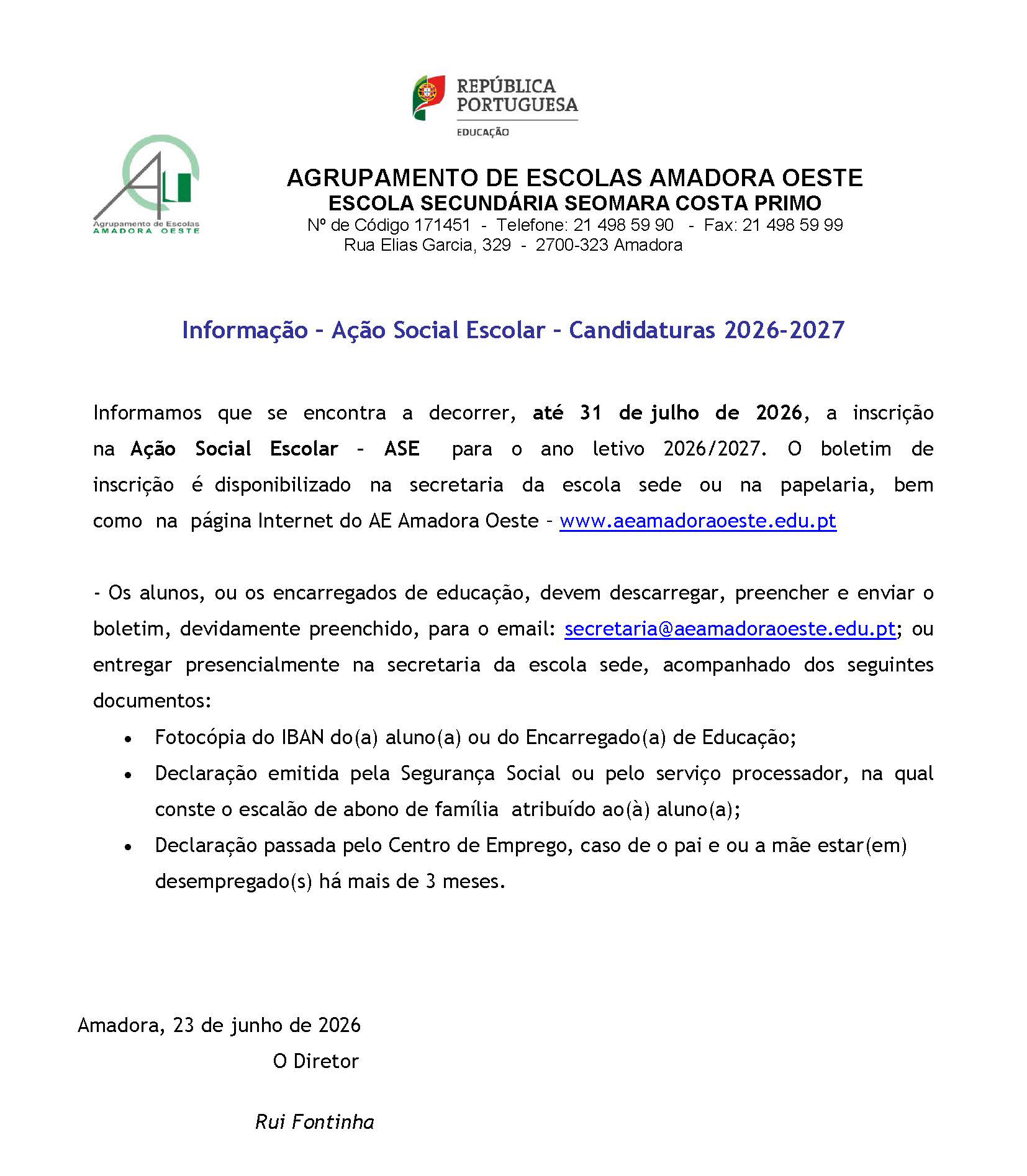 informacao candidaturas ase 2026 2027 ae amadoraoeste